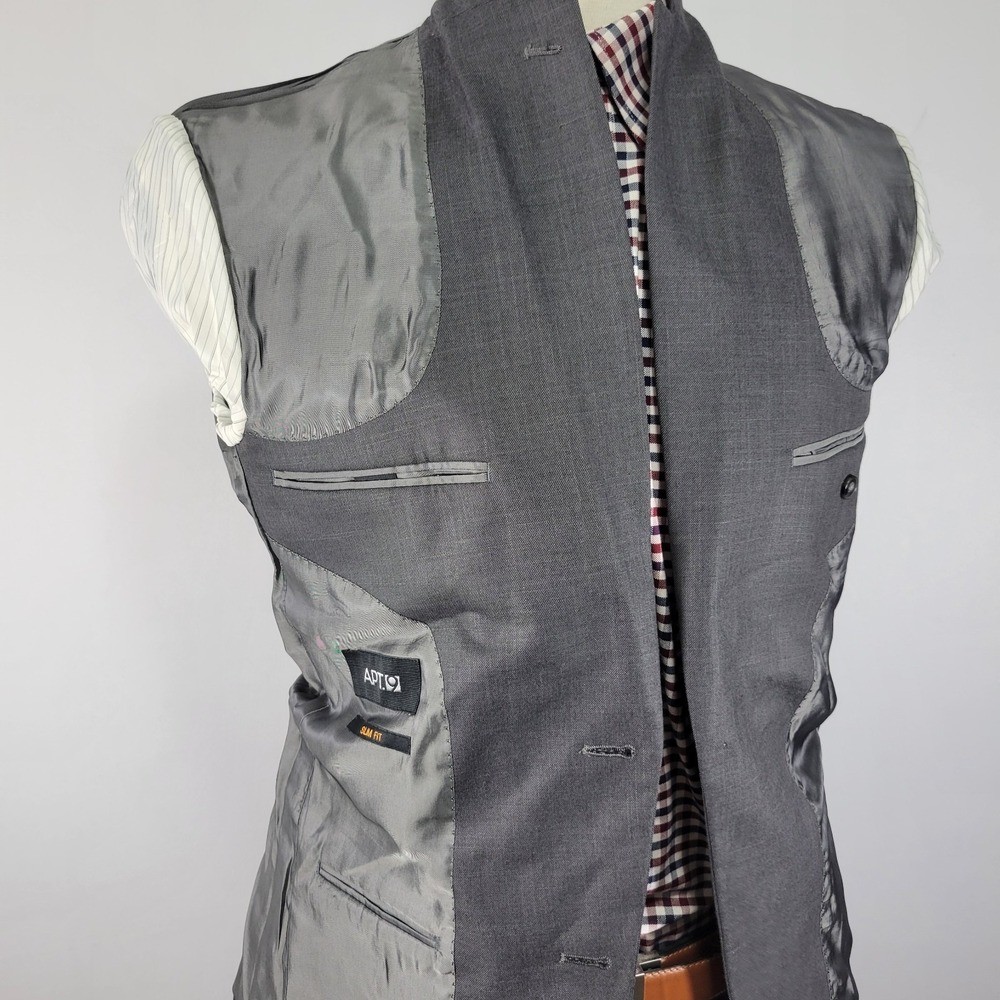 APT.9 Men's Sport Coat Blazer Two Button Gray Polyester Blend Slim Fit 38R - Picture 13 of 14